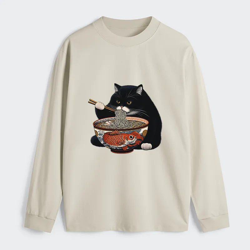 Tokyo-Tiger Fat Cat Eating Ramen Classic Long Sleeve T-Shirt