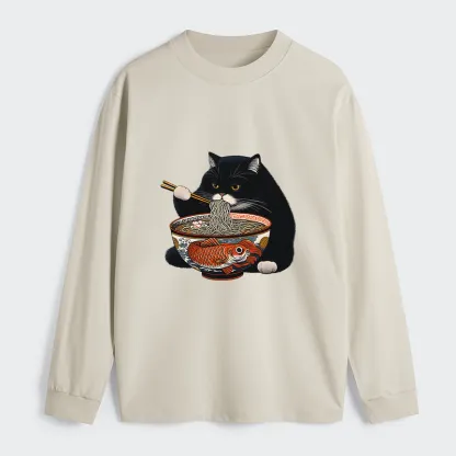 Tokyo-Tiger Fat Cat Eating Ramen Classic Long Sleeve T-Shirt