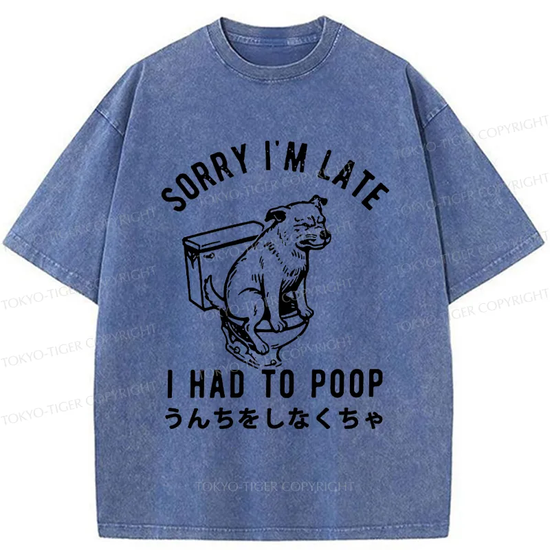 Tokyo-Tiger Dog Pooping Funny Washed T-Shirt