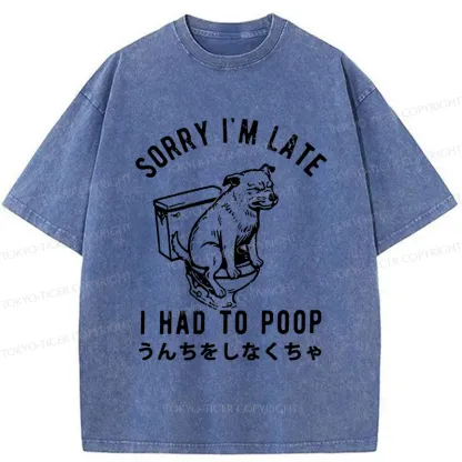 Tokyo-Tiger Dog Pooping Funny Washed T-Shirt