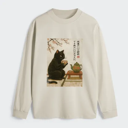 Tokyo-Tiger Tea Time With A Black Classic Long Sleeve T-Shirt