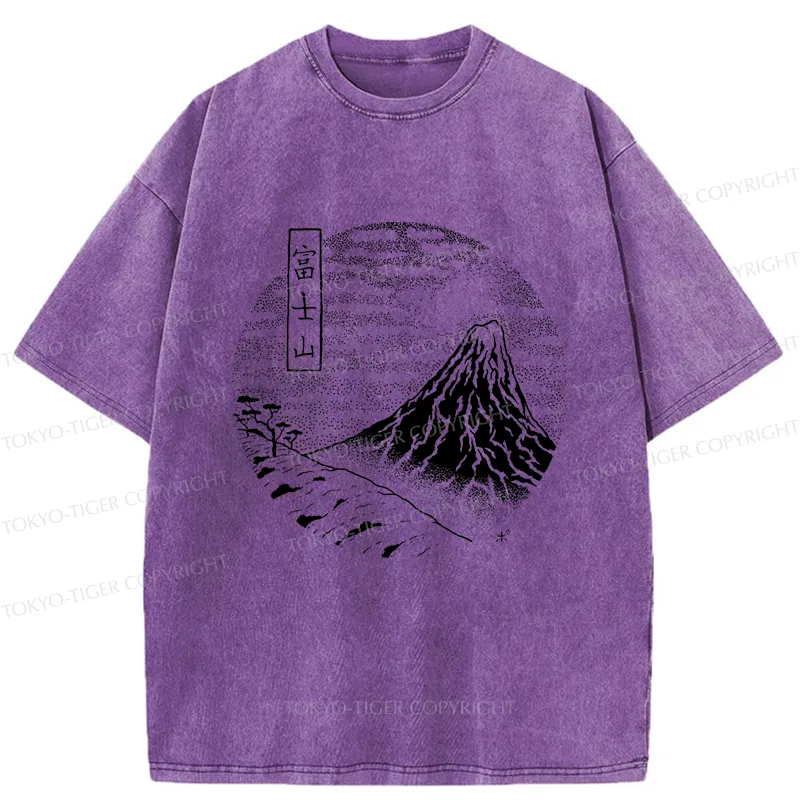 Tokyo-Tiger Mount Fuji Painting Washed T-Shirt