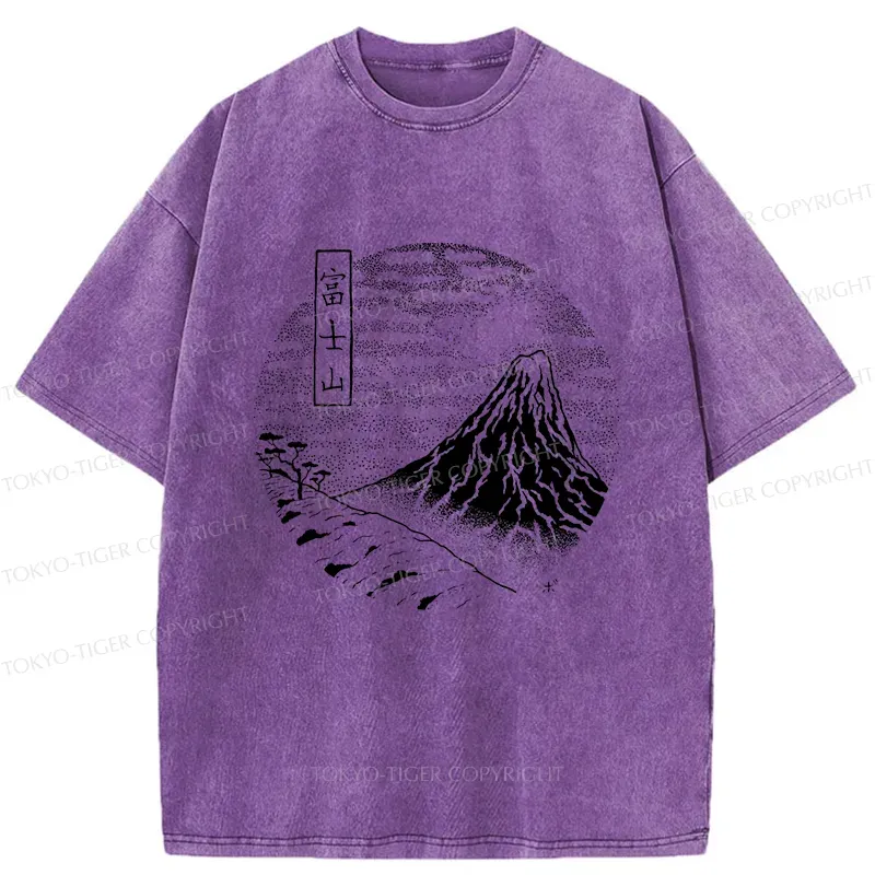 Tokyo-Tiger Mount Fuji Painting Washed T-Shirt