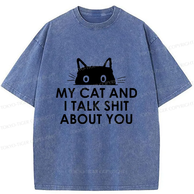 Tokyo-Tiger Funny Cat Talk Washed T-Shirt