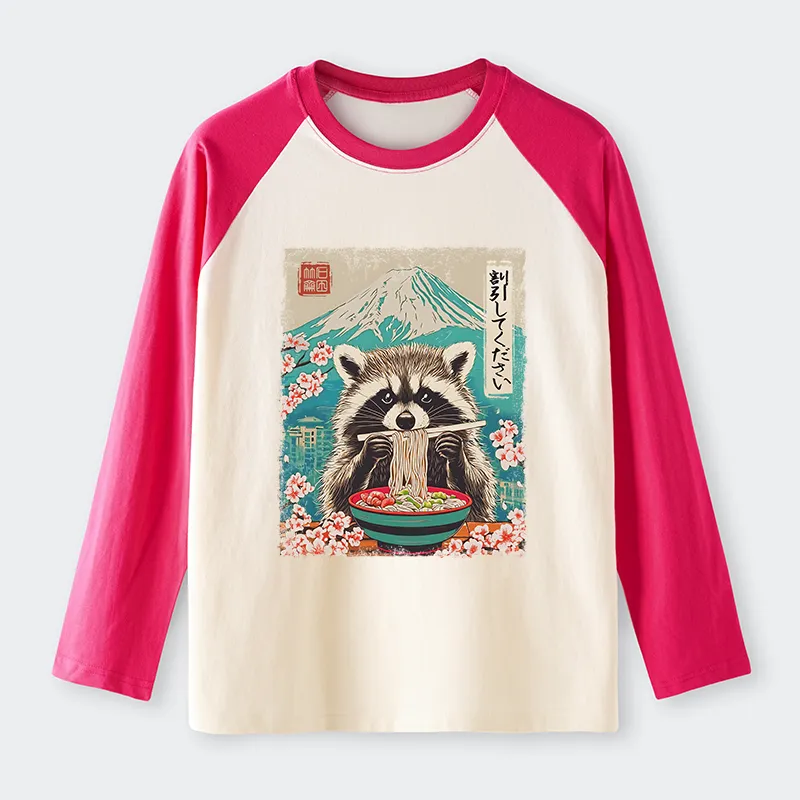 Tokyo-Tiger Please Give Raccoon A Discount Raglan Long Sleeve T-shirt