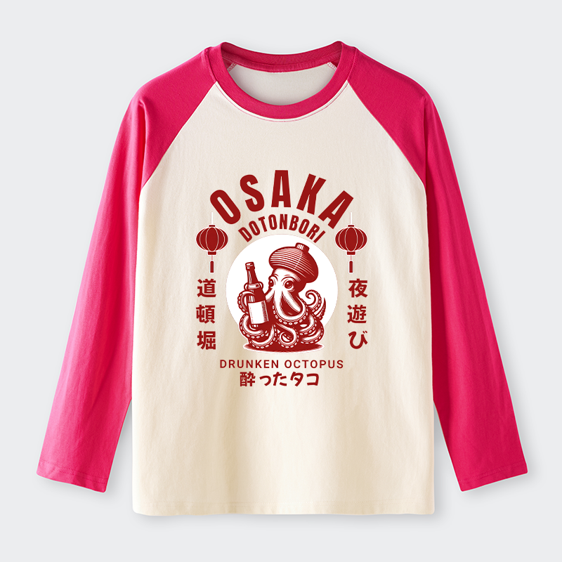 Tokyo-Tiger Retro Osaka Octopus Raglan Long Sleeve T-shirt