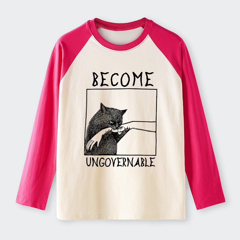 Tokyo-Tiger Cat Biting Arm Raglan Long Sleeve T-shirt