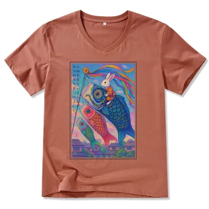 Tokyo-Tiger Ukiyoe Rabbit Ride Carp streamer Poster V-Neck Classic T-Shirt