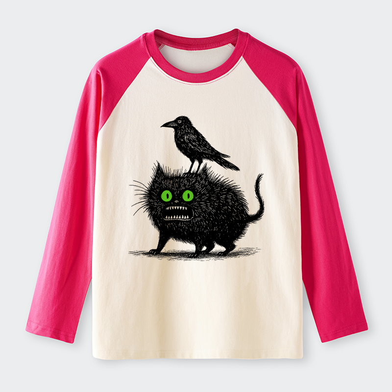 Tokyo-Tiger Crow And Black Cat Raglan Long Sleeve T-shirt