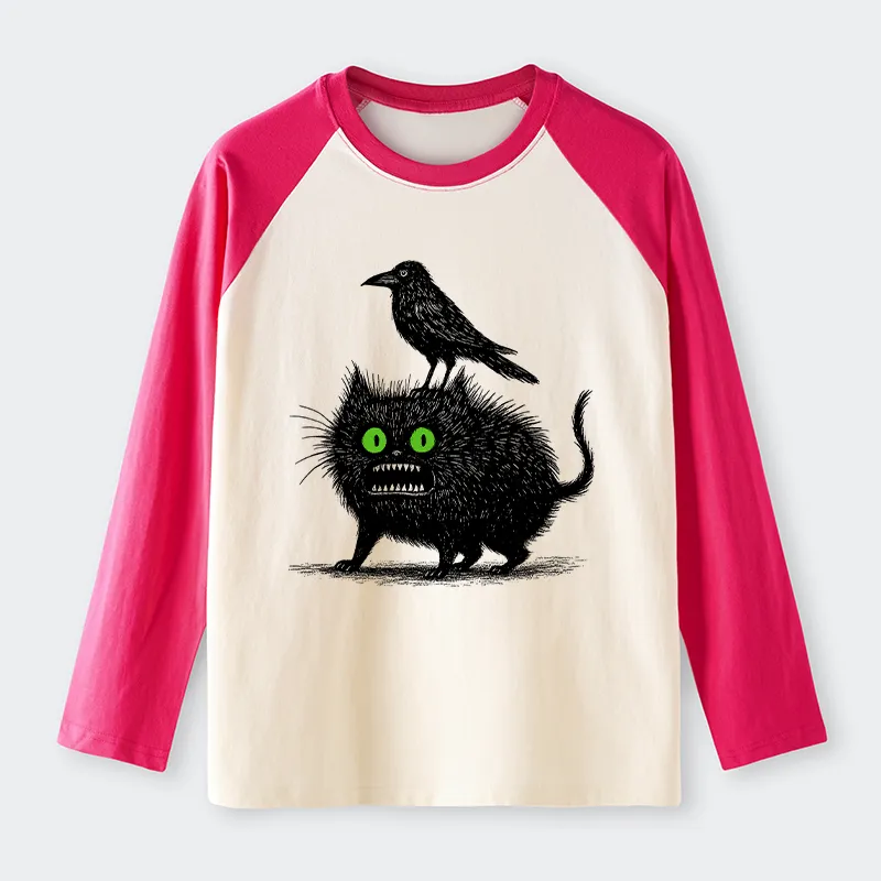Tokyo-Tiger Crow And Black Cat Raglan Long Sleeve T-shirt