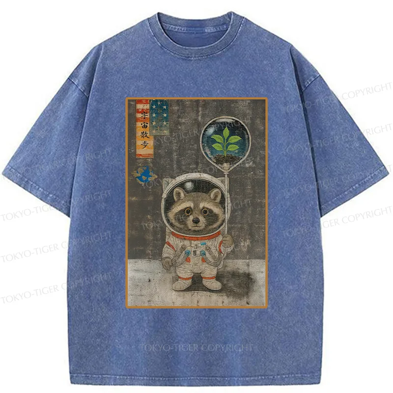 Tokyo-Tiger Astronaut Raccoon Washed T-Shirt