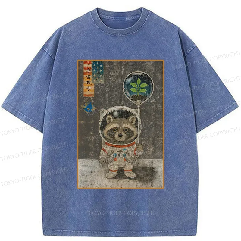 Tokyo-Tiger Astronaut Raccoon Washed T-Shirt