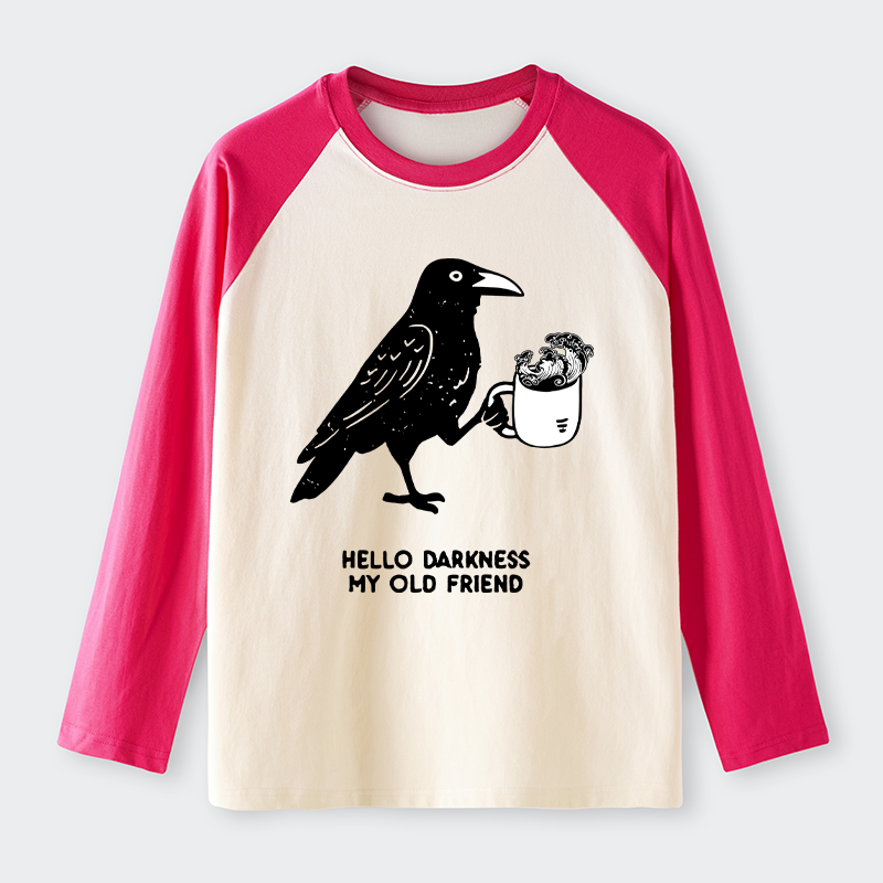 Tokyo-Tiger Crow Drinking Black Coffee Funny Raglan Long Sleeve T-shirt