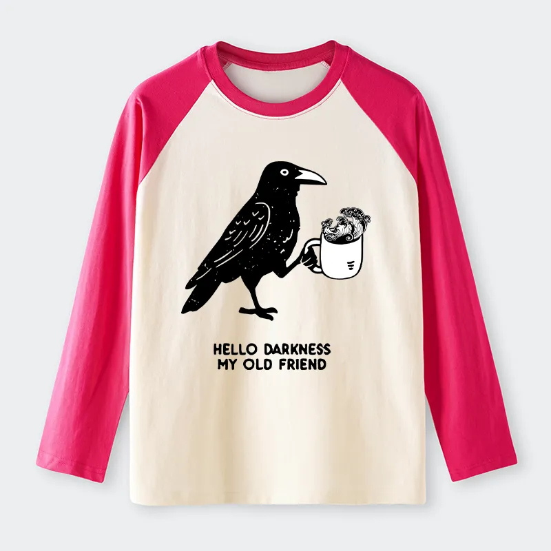 Tokyo-Tiger Crow Drinking Black Coffee Funny Raglan Long Sleeve T-shirt