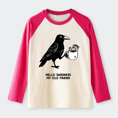 Tokyo-Tiger Crow Drinking Black Coffee Funny Raglan Long Sleeve T-shirt