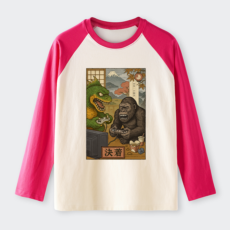 Tokyo-Tiger Monsters Play Games Raglan Long Sleeve T-shirt