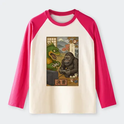 Tokyo-Tiger Monsters Play Games Raglan Long Sleeve T-shirt