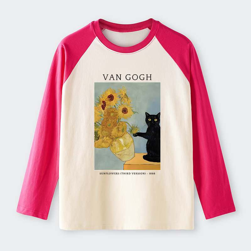 Tokyo-Tiger Black Cat With Sunflowers Raglan Long Sleeve T-shirt