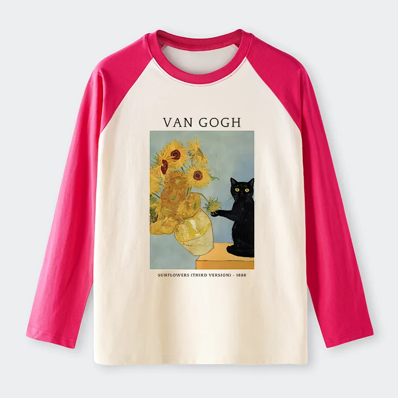 Tokyo-Tiger Black Cat With Sunflowers Raglan Long Sleeve T-shirt