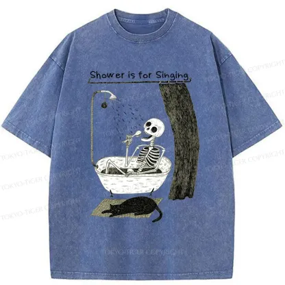 Tokyo-Tiger Singing Skeleton Washed T-Shirt