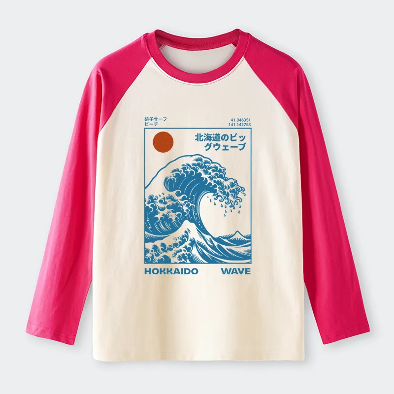 Tokyo-Tiger Hokkaido Wave Japan Raglan Long Sleeve T-shirt