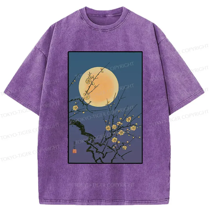 Tokyo-Tiger Vintage Moon Painting Washed T-Shirt