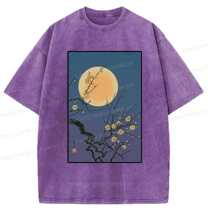 Tokyo-Tiger Vintage Moon Painting Washed T-Shirt