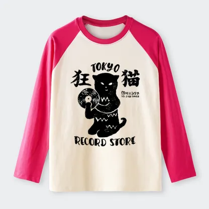 Tokyo-Tiger Tokyo Record Store Cat CD Raglan Long Sleeve T-shirt