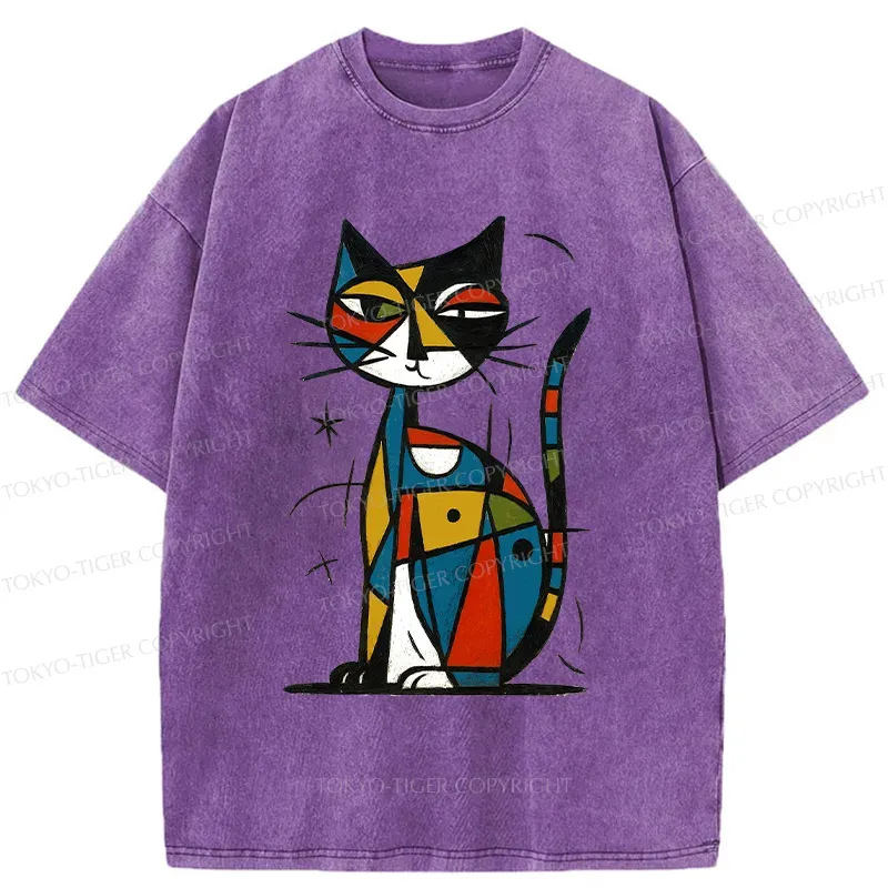 Tokyo-Tiger Abstract Japanese Cat Washed T-Shirt Sale
