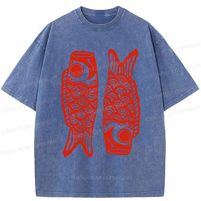 Tokyo-Tiger Retro Carp Streamer Washed T-Shirt