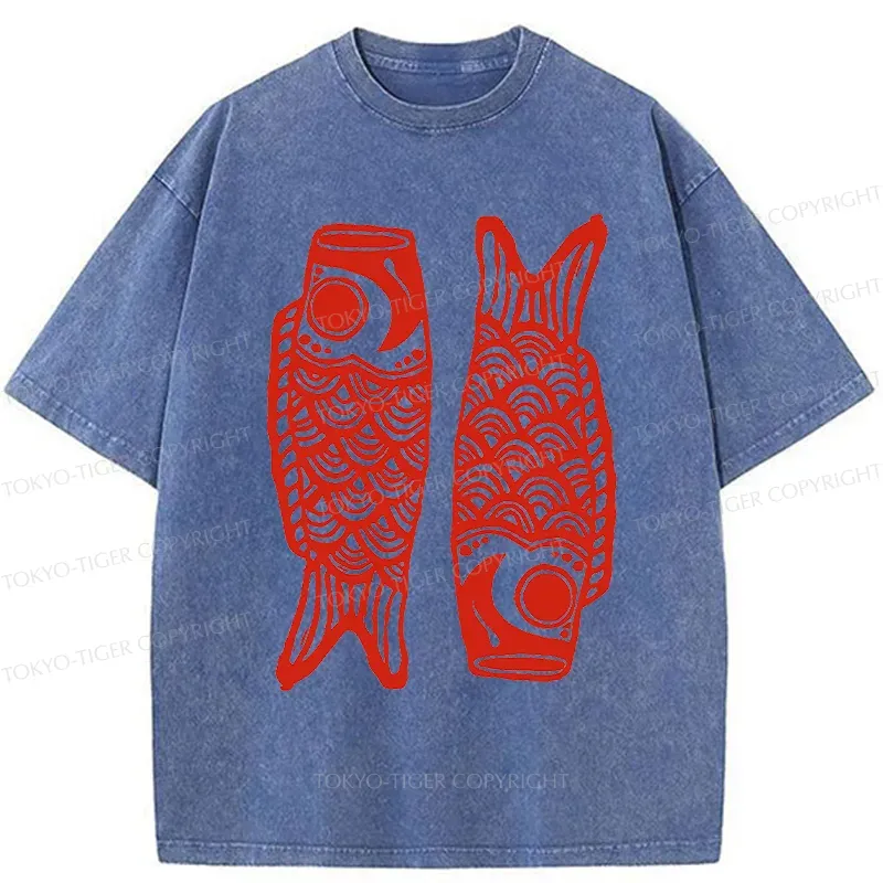 Tokyo-Tiger Retro Carp Streamer Washed T-Shirt