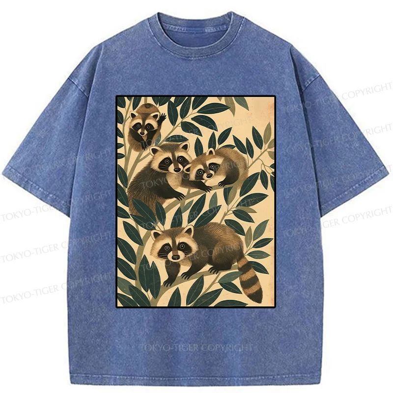 Tokyo-Tiger Raccoons In The Grass Washed T-Shirt