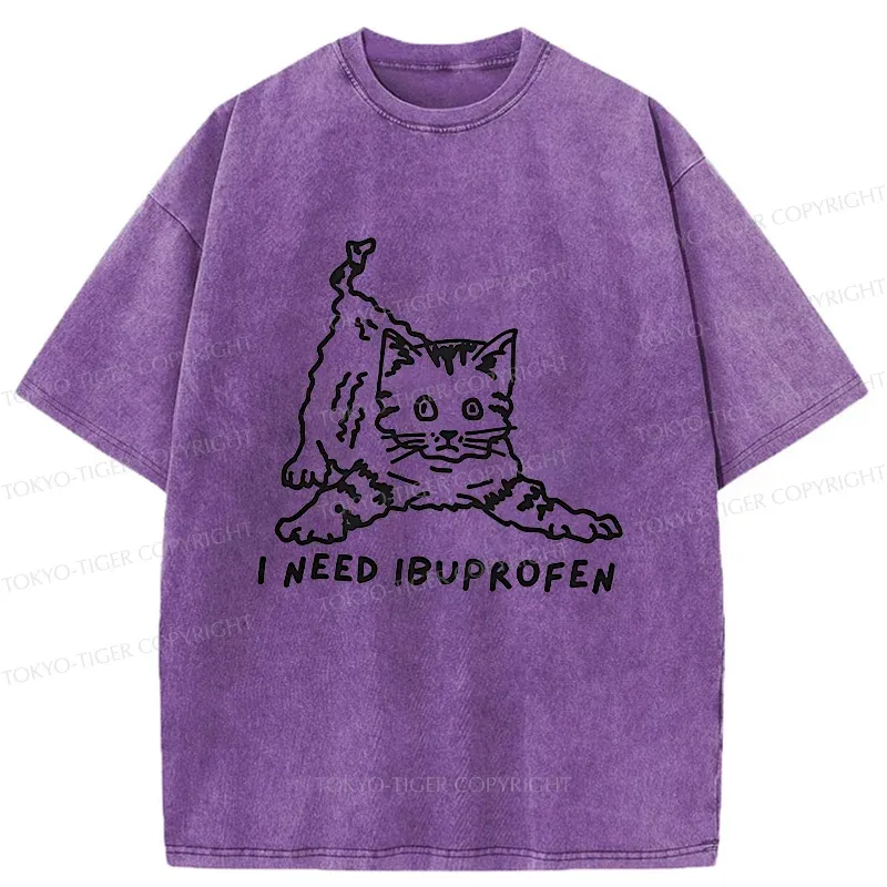 Tokyo-Tiger Cats Need Ibuprofen Washed T-Shirt