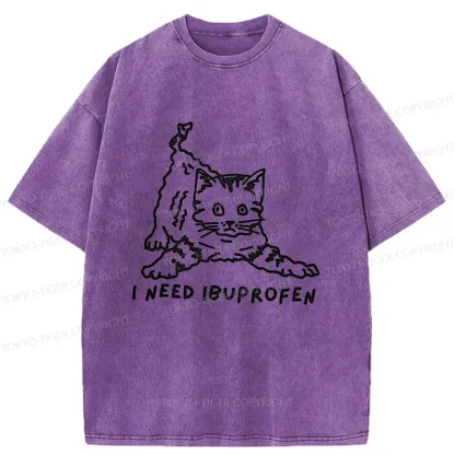 Tokyo-Tiger Cats Need Ibuprofen Washed T-Shirt