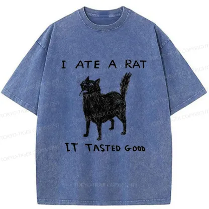 Tokyo-Tiger Cat Tasting Delicious Mouse Washed T-Shirt