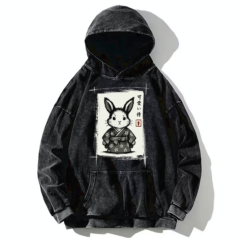 Tokyo-Tiger Woodcut Bunny Washed Hoodie