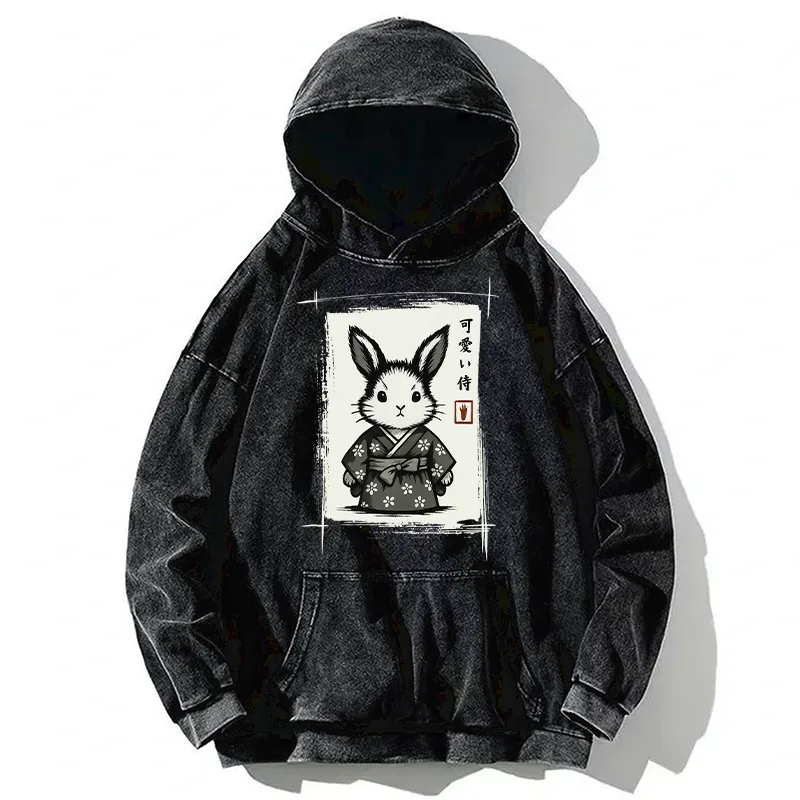 Tokyo-Tiger Woodcut Bunny Washed Hoodie
