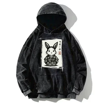 Tokyo-Tiger Woodcut Bunny Washed Hoodie