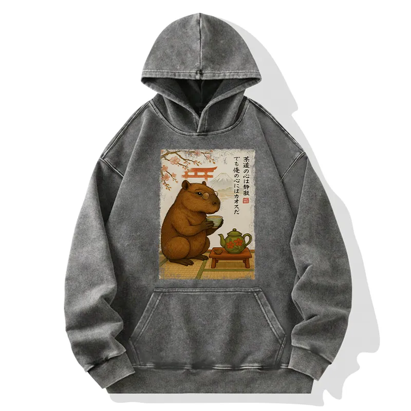 Tokyo-Tiger Tea Time With a Capybara Washed Hoodie