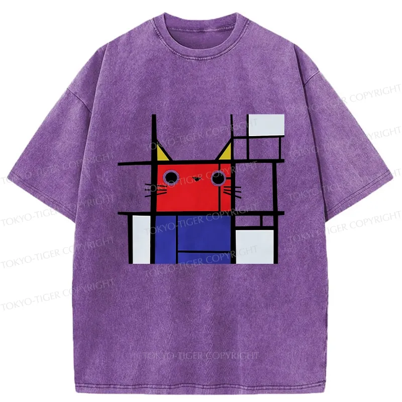Tokyo-Tiger Abstract Art Cat Washed T-Shirt