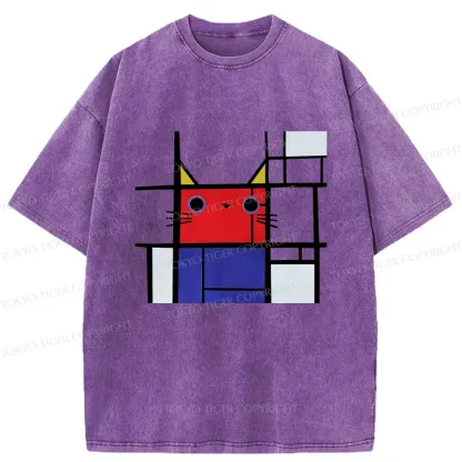 Tokyo-Tiger Abstract Art Cat Washed T-Shirt