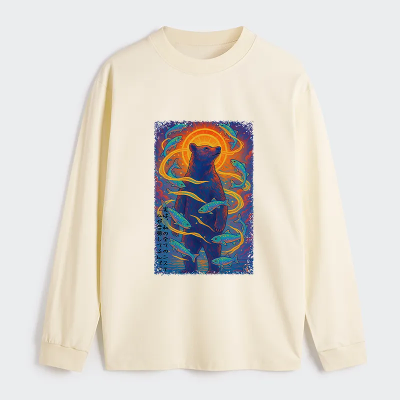 Tokyo-Tiger Ukiyoe Bear and Fish Vintage Poster Classic Long Sleeve T-Shirt