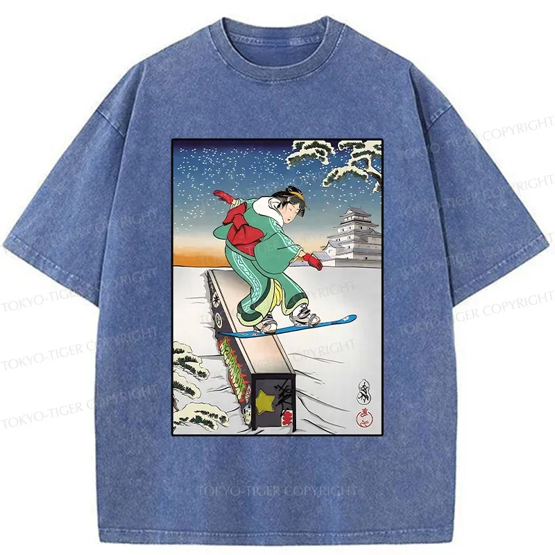 Tokyo-Tiger Skiing Geisha Washed T-Shirt
