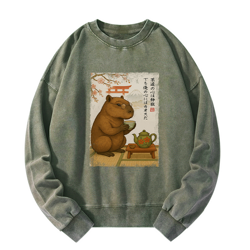 Tokyo-Tiger Tea Time With a Capybara Washed Sweatshirt