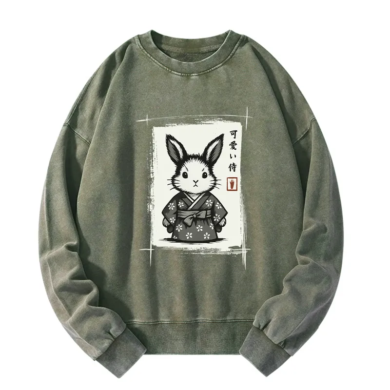 Tokyo-Tiger Woodcut Bunny Washed Sweatshirt