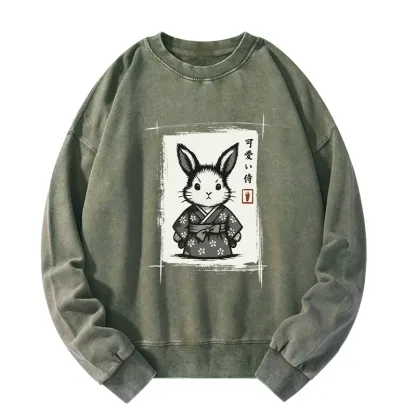 Tokyo-Tiger Woodcut Bunny Washed Sweatshirt