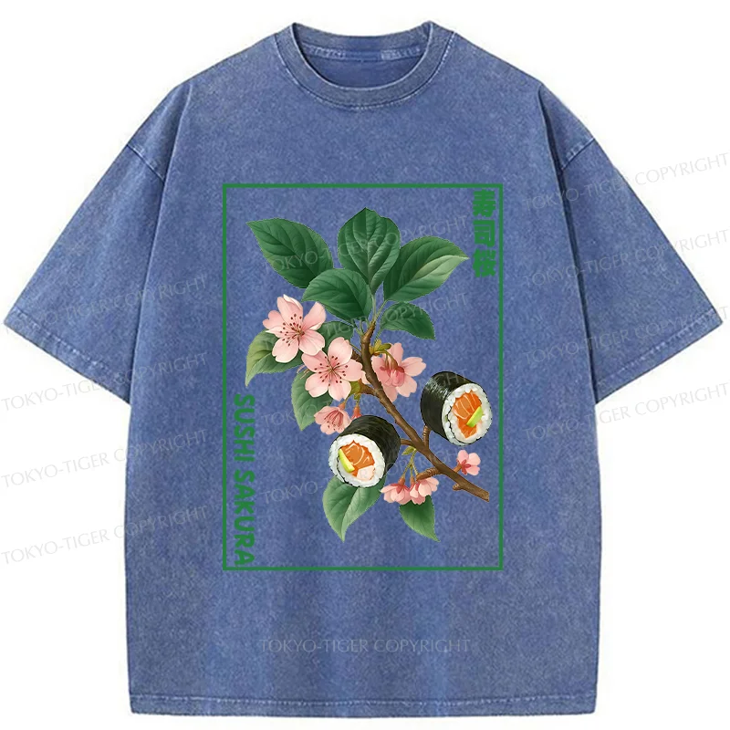Tokyo-Tiger Sushi Sakura Tree Washed T-Shirt