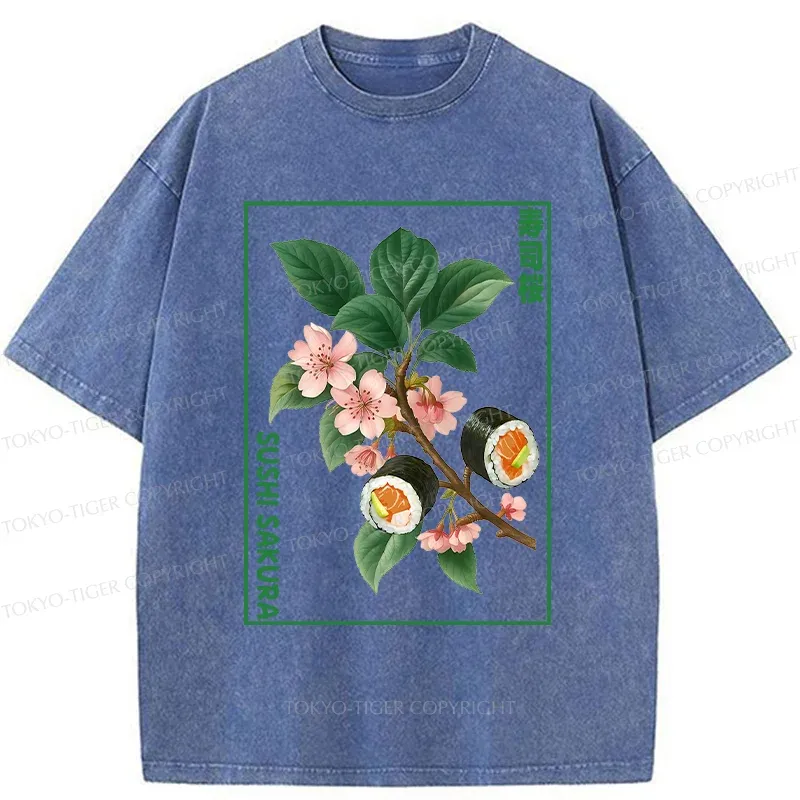 Tokyo-Tiger Sushi Sakura Tree Washed T-Shirt