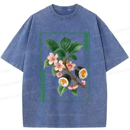 Tokyo-Tiger Sushi Sakura Tree Washed T-Shirt