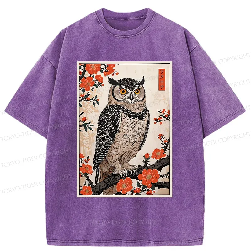Tokyo-Tiger Vintage Japanese Owl Washed T-Shirt